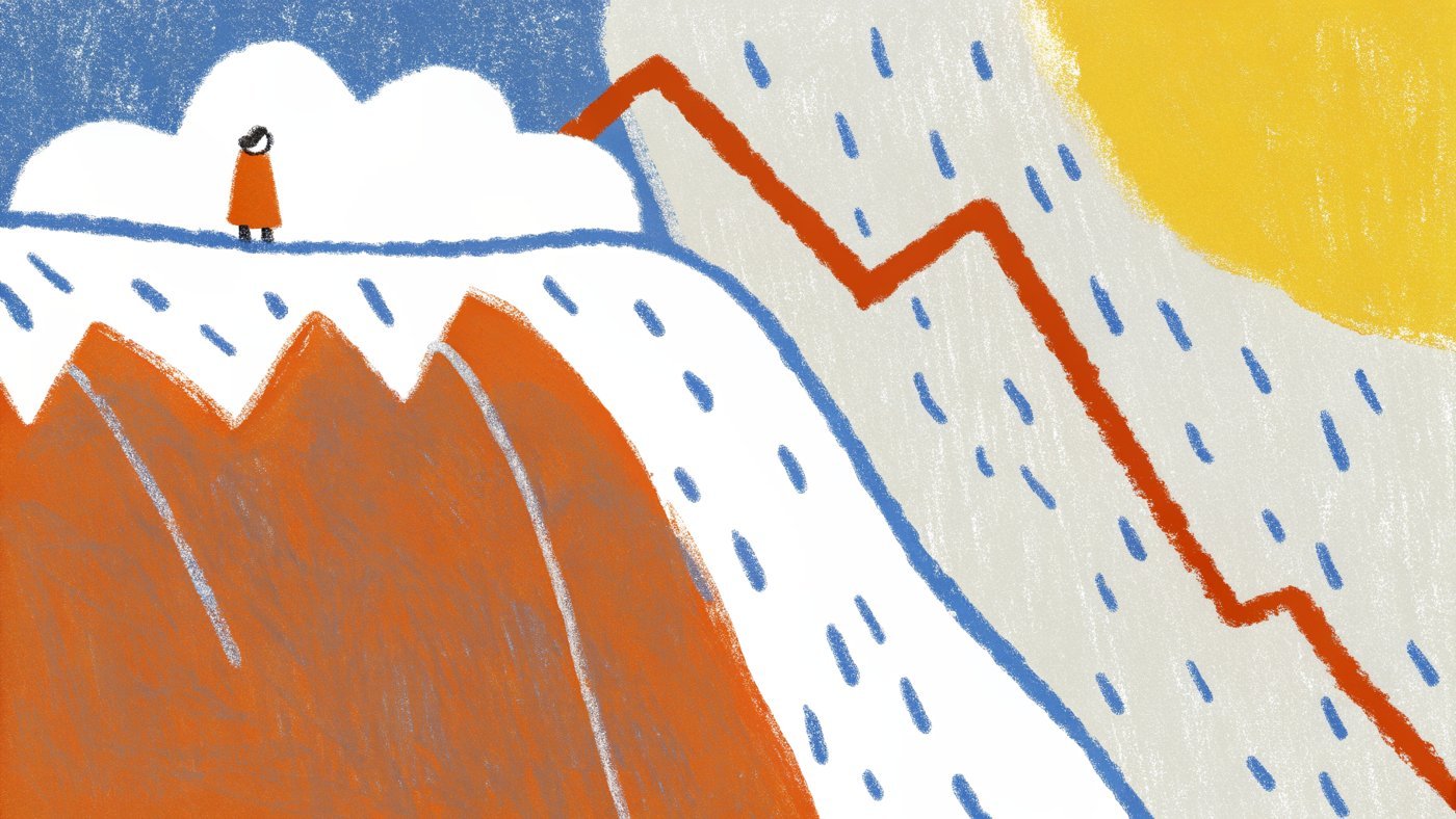 Illustration of a reel retention chart falling off a cliff in the first seconds — the signature of a weak hook